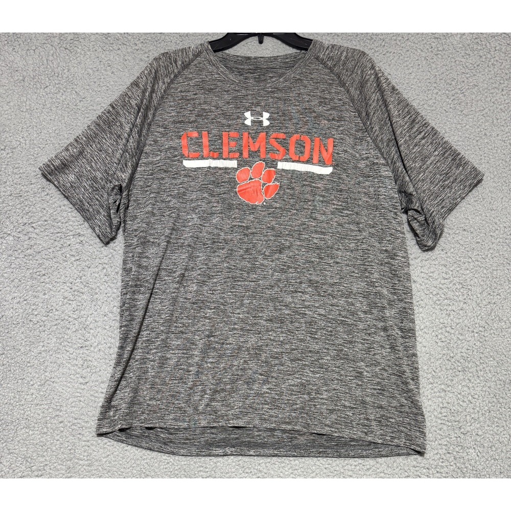 Under Armour Clemson Tigers Graphic Logo T Shirt Mens XL Gray